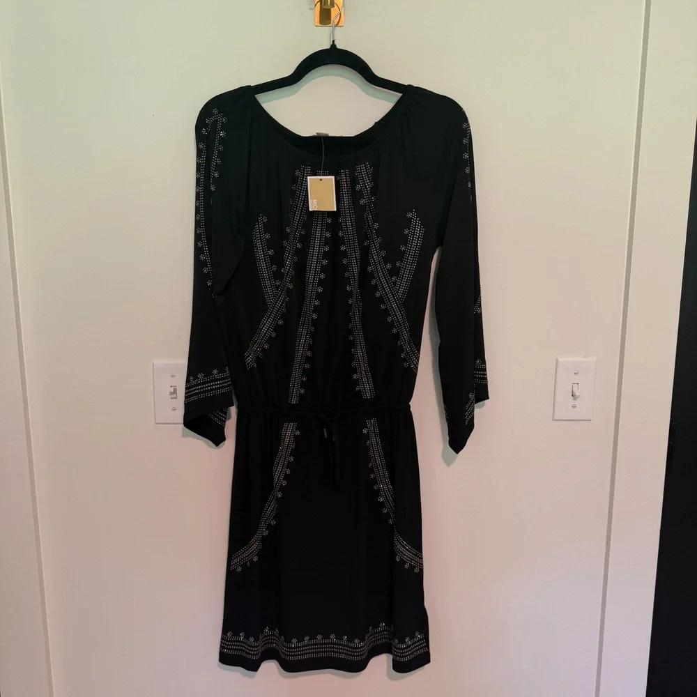Michael Kors‎ Black Studded Long Sleeve Mini Dress XXS MF58VRRS32 New With Tags